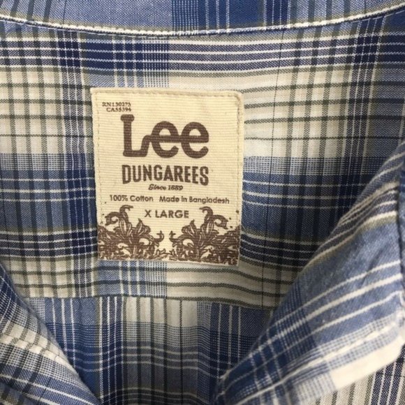 Lee Dungarees Blue/Gray Plaid Long Sleeve XL - Picture 7 of 8